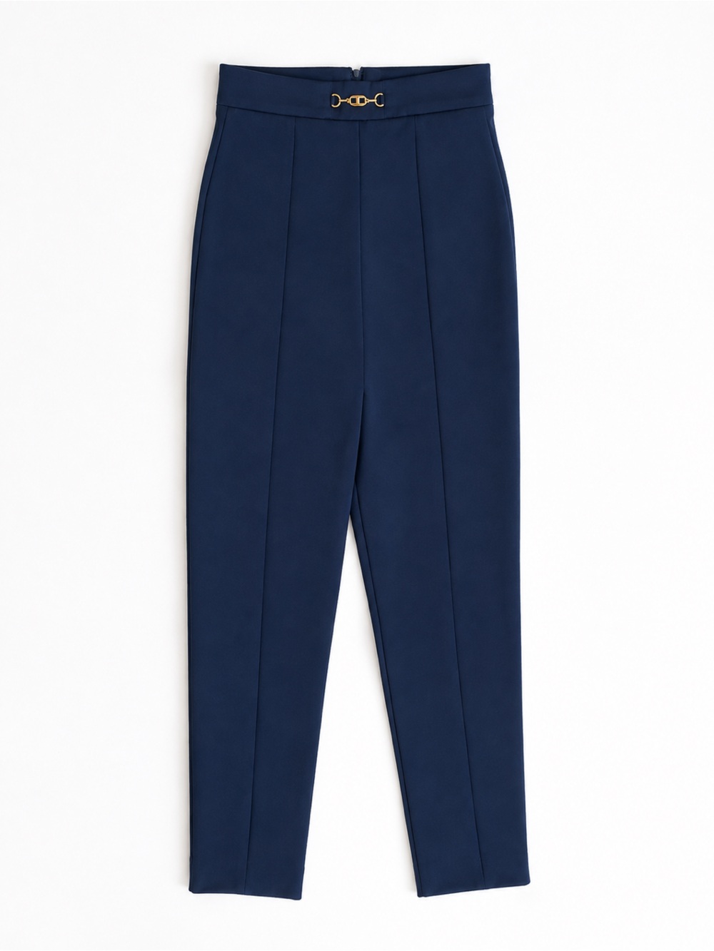 NWT Elisabetta Franchi High-Rise Navy Straight-Leg Ponte Pants with Gold Accent